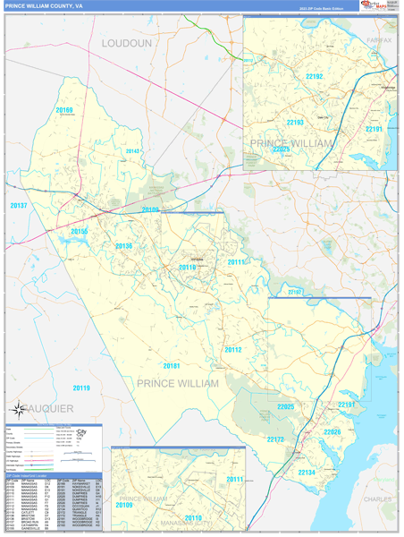 Prince William County, VA Zip Code Wall Map